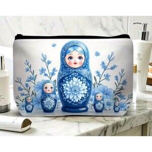 Matryoshka Nesting Doll Makeup Bag Lightweight Polyester Zipper Tote  7 x 9-in